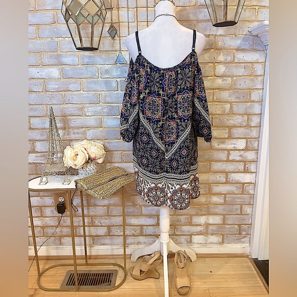 Bailey Blue Boho Print Cold Shoulder Sheath Dress, Women’s Size Small. - Picture 4 of 15